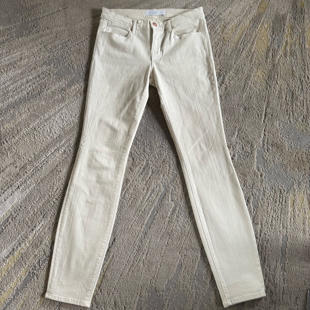 AYR cream ivory jeans stretch slim skinny mid rise 29 x 30